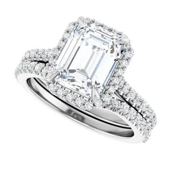 Accented Emerald Cut Natural Diamond Engagement Ring