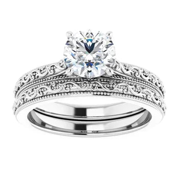 Sculptural Solitare Round Cut Natural Diamond Engagement Ring