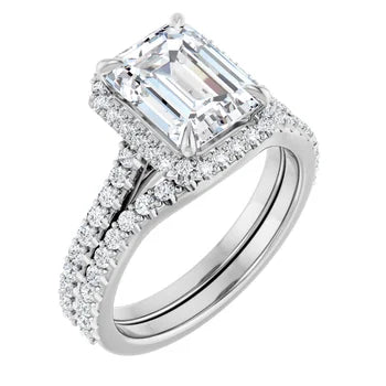 Accented Emerald Cut Natural Diamond Engagement Ring