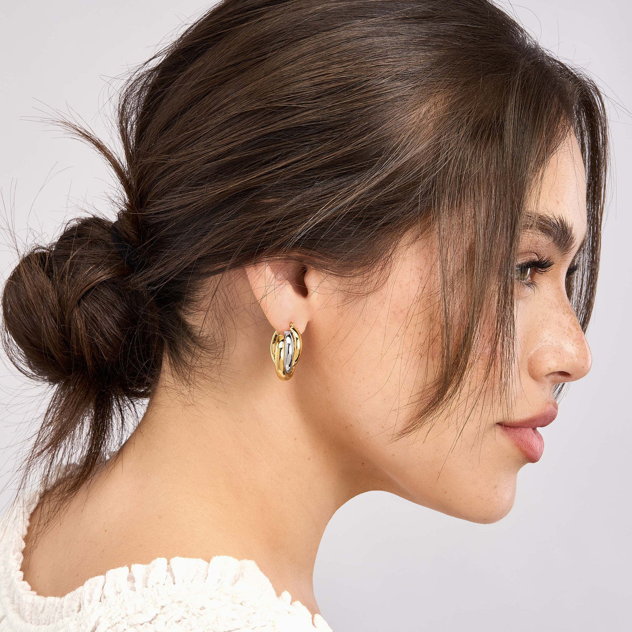 Two-Tone Love Knot Hoop Earrings